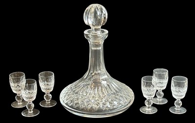 Lot 249 - Waterford Lismore Ships Decanter with 6 x Colleen Short Stem (Cut) Cordial Glasses.