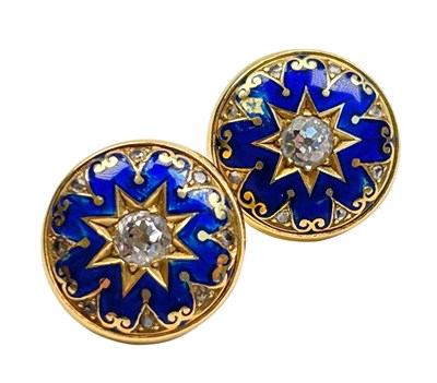 Lot 134 - Pair of Diamond & Enamel Studs.