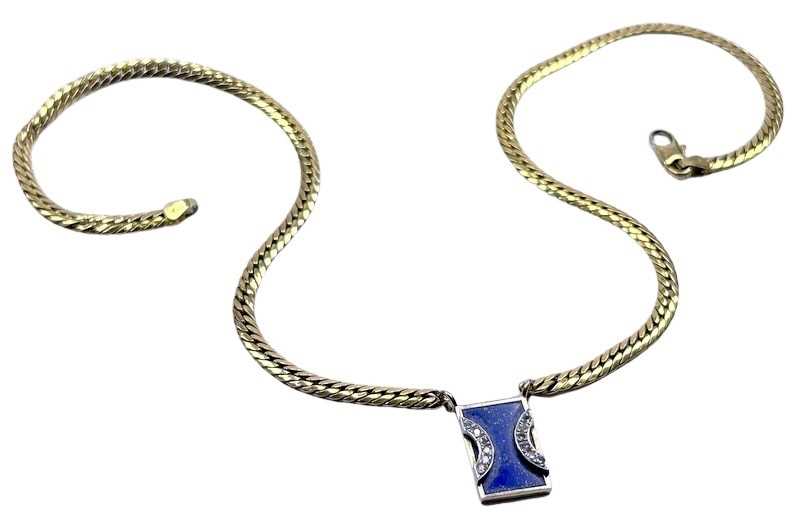 Lot 1 - Chain with Lapis and Diamond Pendant.