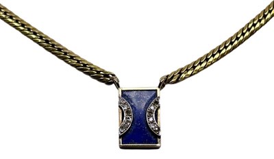 Lot 1 - Chain with Lapis and Diamond Pendant.