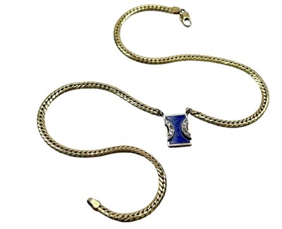 Lot 1 - Chain with Lapis and Diamond Pendant.