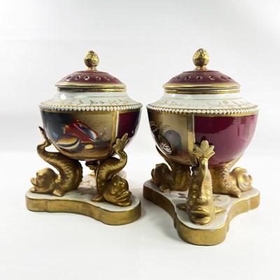Lot 146 - A Pair of Derby Porcelain Works, Lidded, Potpourri Vases.