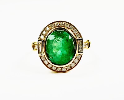 Lot 354 - Emerald and Diamond Cluster Ring.
